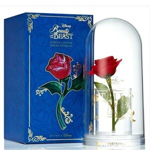 NWT RARE💗Disney Beauty and the Beast Red Rose Acrylic Cloche Brush Storage💗💗💗